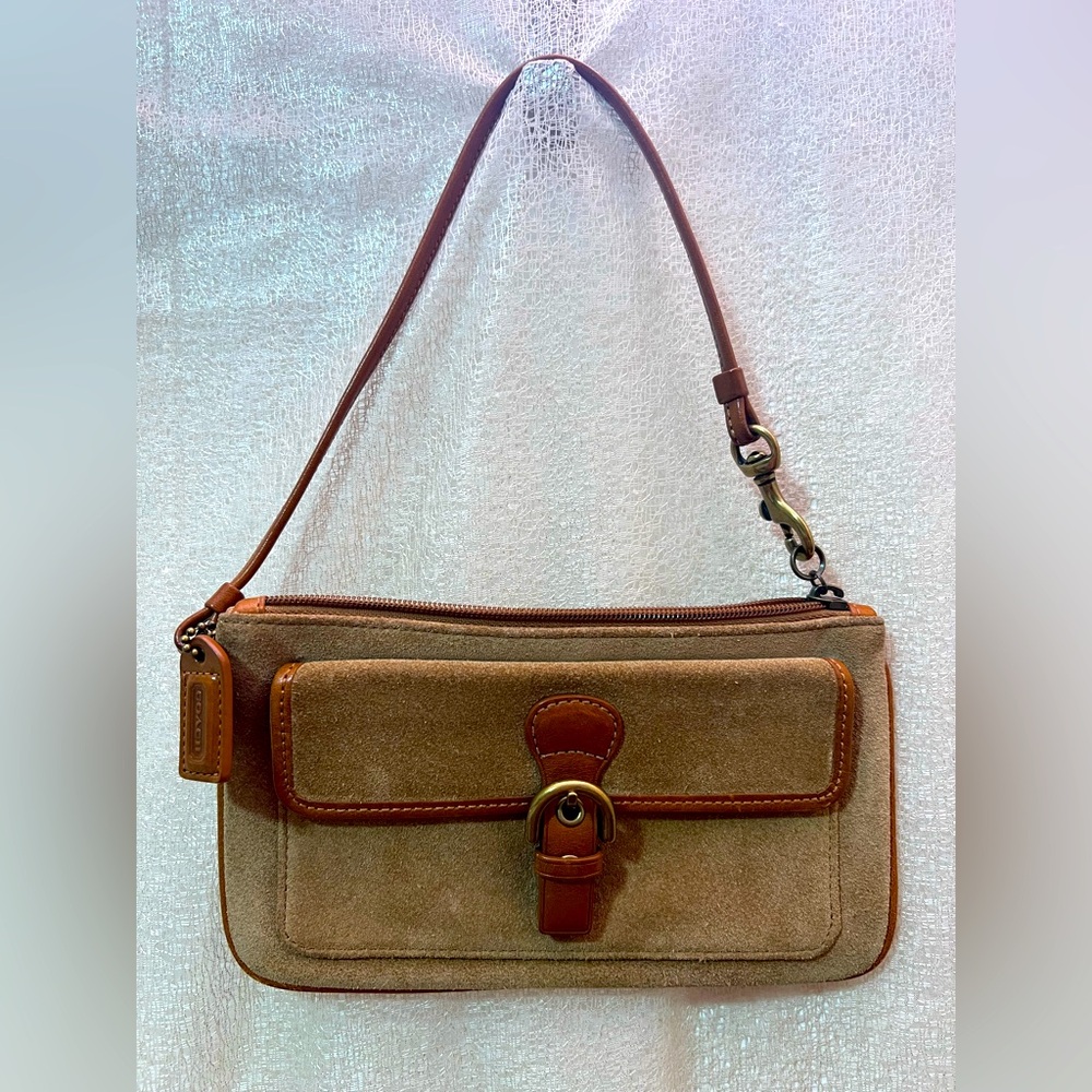 Vintage COACH suede wristlet, in fawn/light tan, very good condition